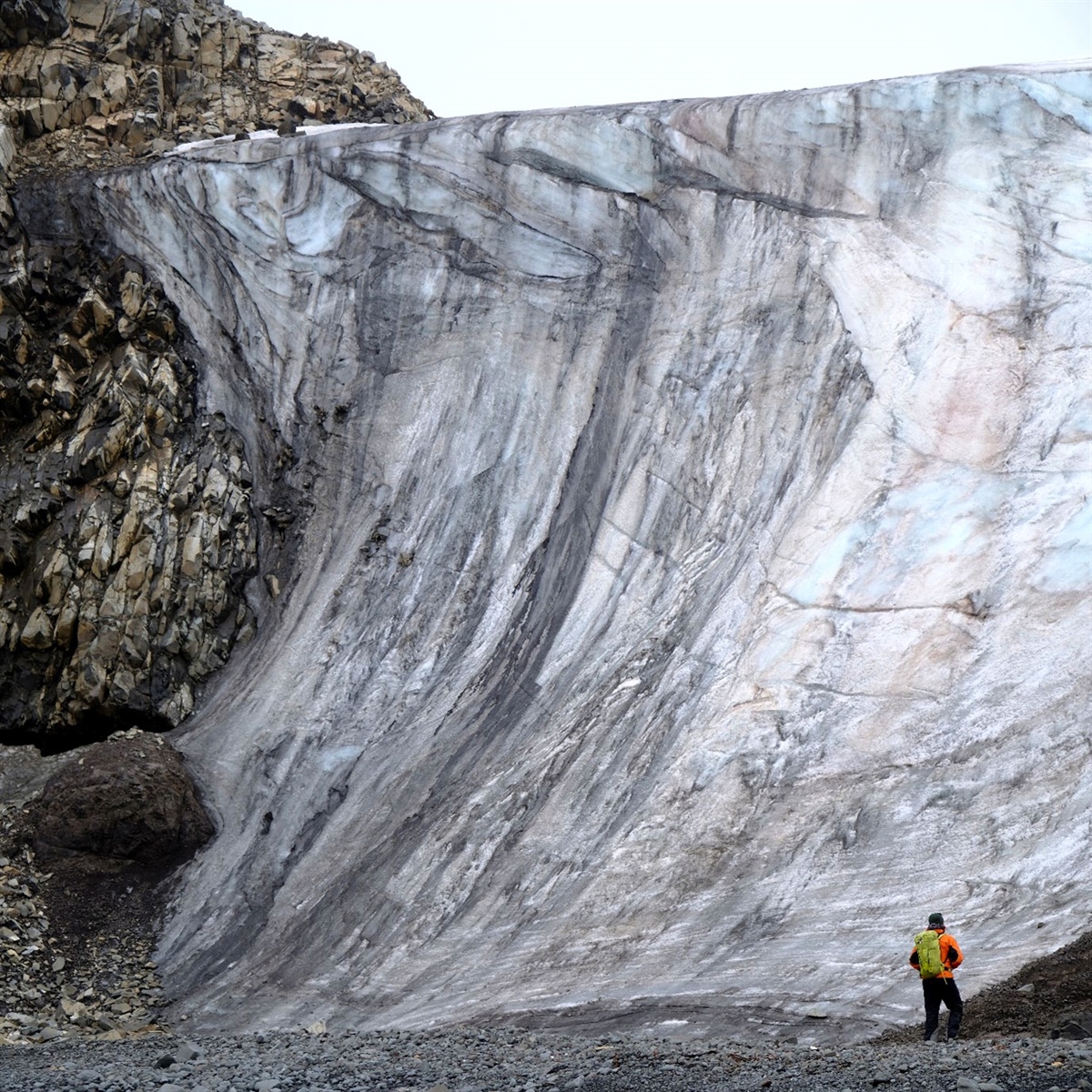 Scientists worked on foot to survey and sample the ice cap on Robert Island. Photo:  Alex Thomson