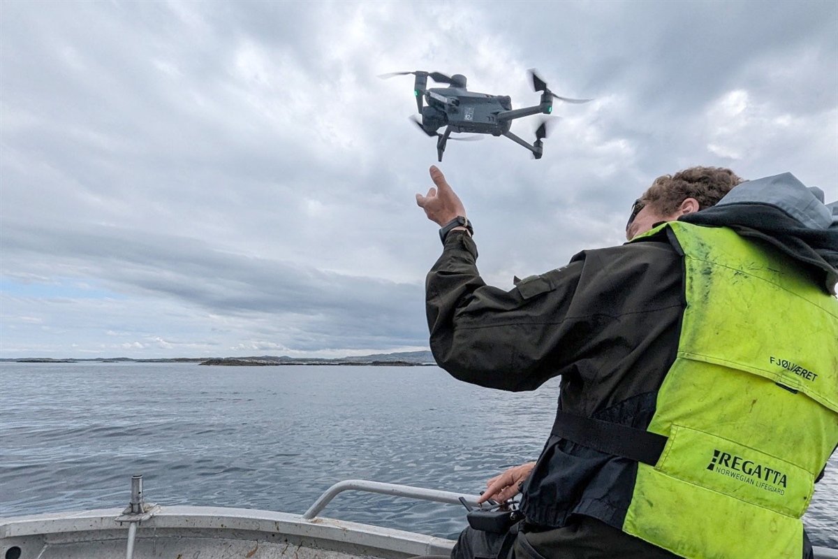 The researchers behind the study used drones that can be bought off the shelf and released from land or boat, as in this case. Photo © Sindre Molværsmyr