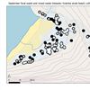 Kartet viser funn av avføring ved Kvalvika strand i september 2021.