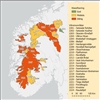 Helhetsvurdering av alle de 24 villreinområdene klassifisert i 2022 (nasjonale villreinområder) og 2023 (ikke-nasjonale villreinområder). Fargekodene rød, gul og grønn angir at villreinområdet er klassifisert til henholdsvis dårlig, middels eller god