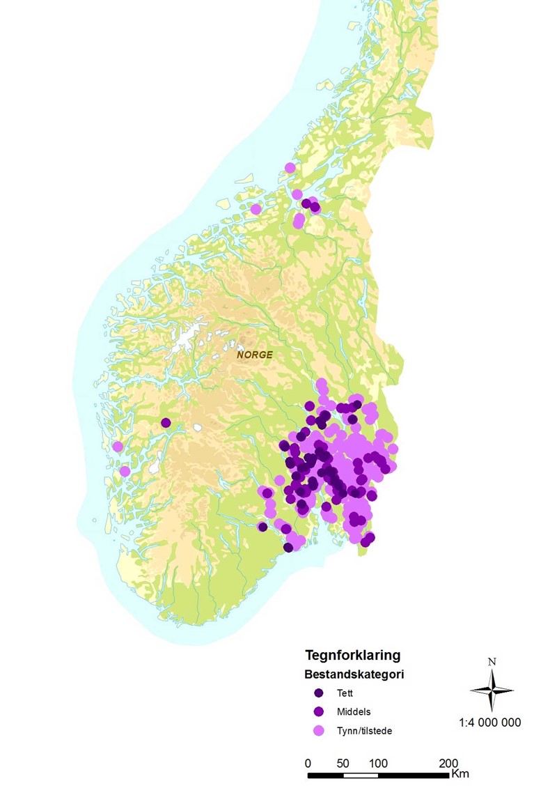 Kart som viser utbredelse av edelkreps.