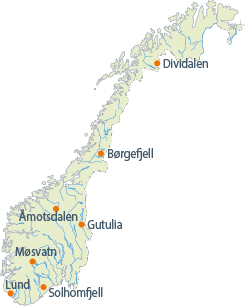 TOV-områdene fra nord til sør: Dividalen, Børgefjell, Åmotsdalen, Gutulia, Møsvatn, Solhomfjell, Lund